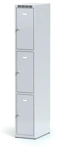 Alfa 3 Szafka skrytkowa, 3 schowki, 1800 x 300 x 500 mm, zamek obrotowy, drzwi szare