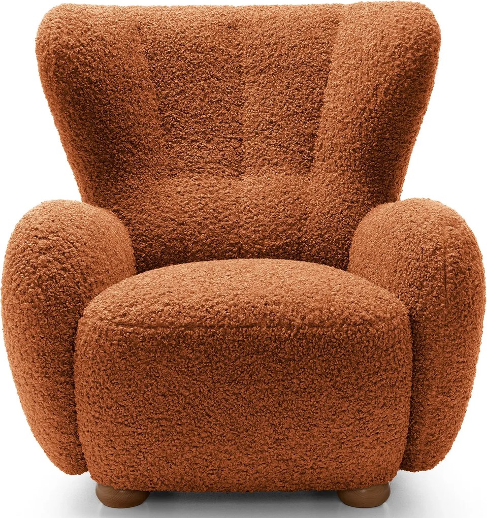 Czerwony włochaty fotel uszak boucle L5-A79