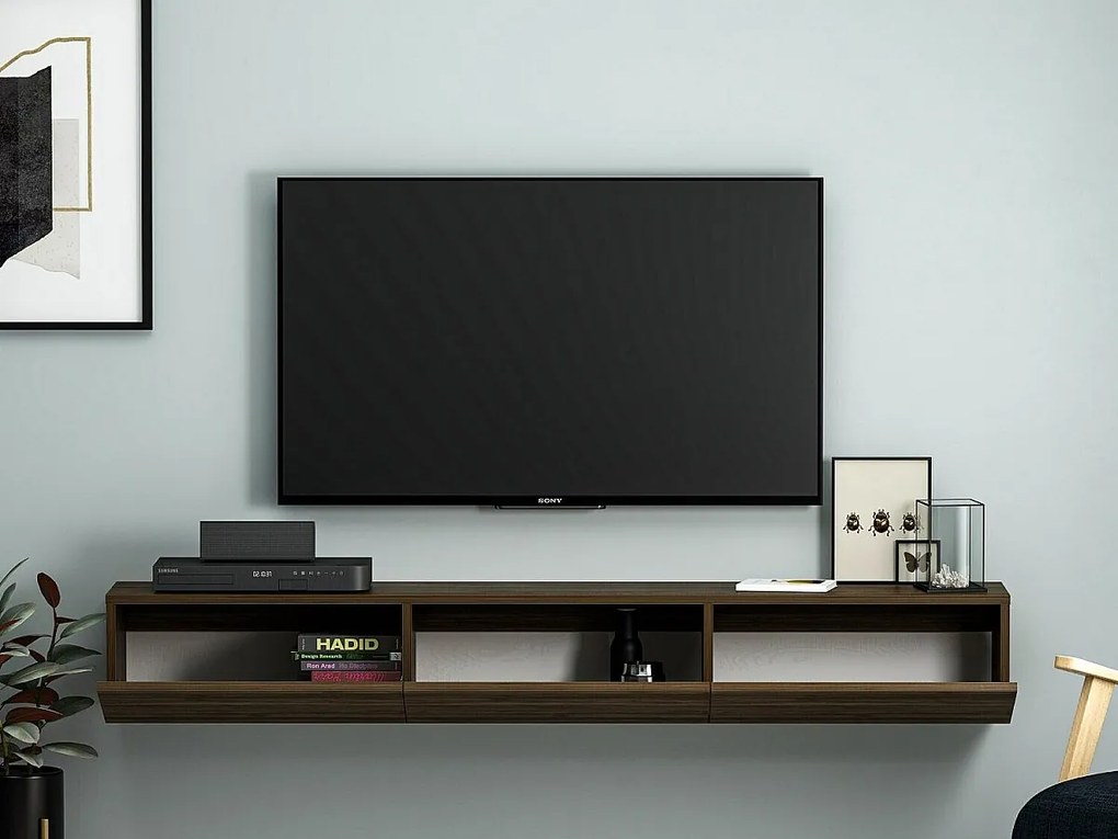 Stojak pod telewizor z orzecha włoskiego – 180 cm x 26 cm x 31,4 cm – melamina