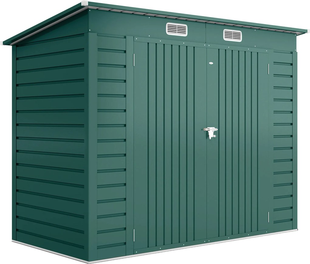 Outsunny Metalowy Schowek Ogrodowy, Schowek na Narzędzia, Podwójne Drzwi, 249S x 121G x 166/183W cm, Zielony