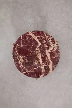 Stolik Nocny Ø50 Cm Z Naturalnego Kamienia I Drewna Mango Lavinia Czerwony Marmur Cherry Gold & Rustykalne Drewno Mangowca - Sklum