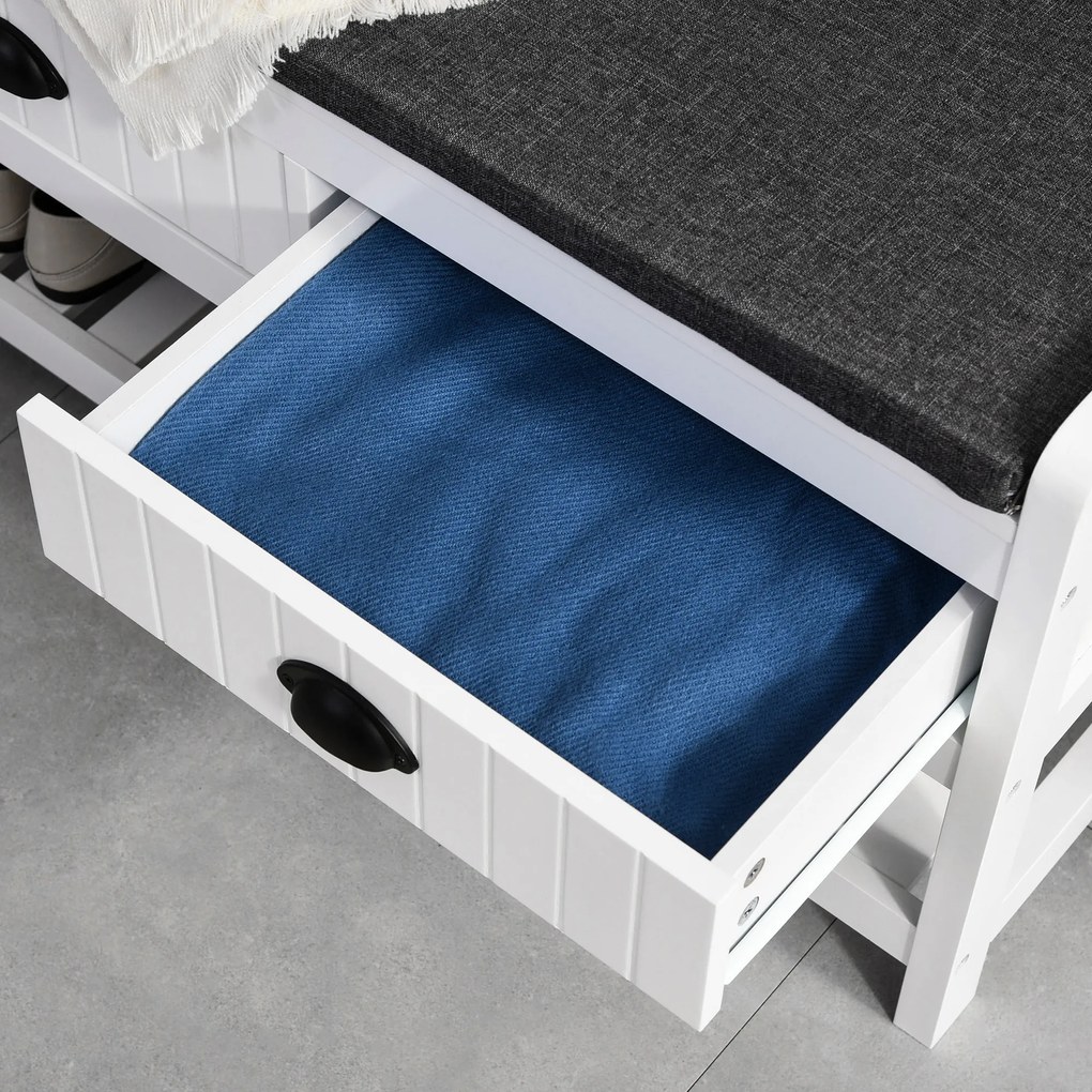 HOMCOM Garderoba z Haczykami, Stojak na Buty, do Przedpokoju, Korytarza, Metal, MDF, Biały+Szary