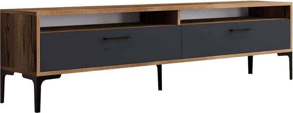 Stolik pod TV – 180 x 35 x 47 cm – orzech i antracyt – płyta wiórowa pokryta melaminą