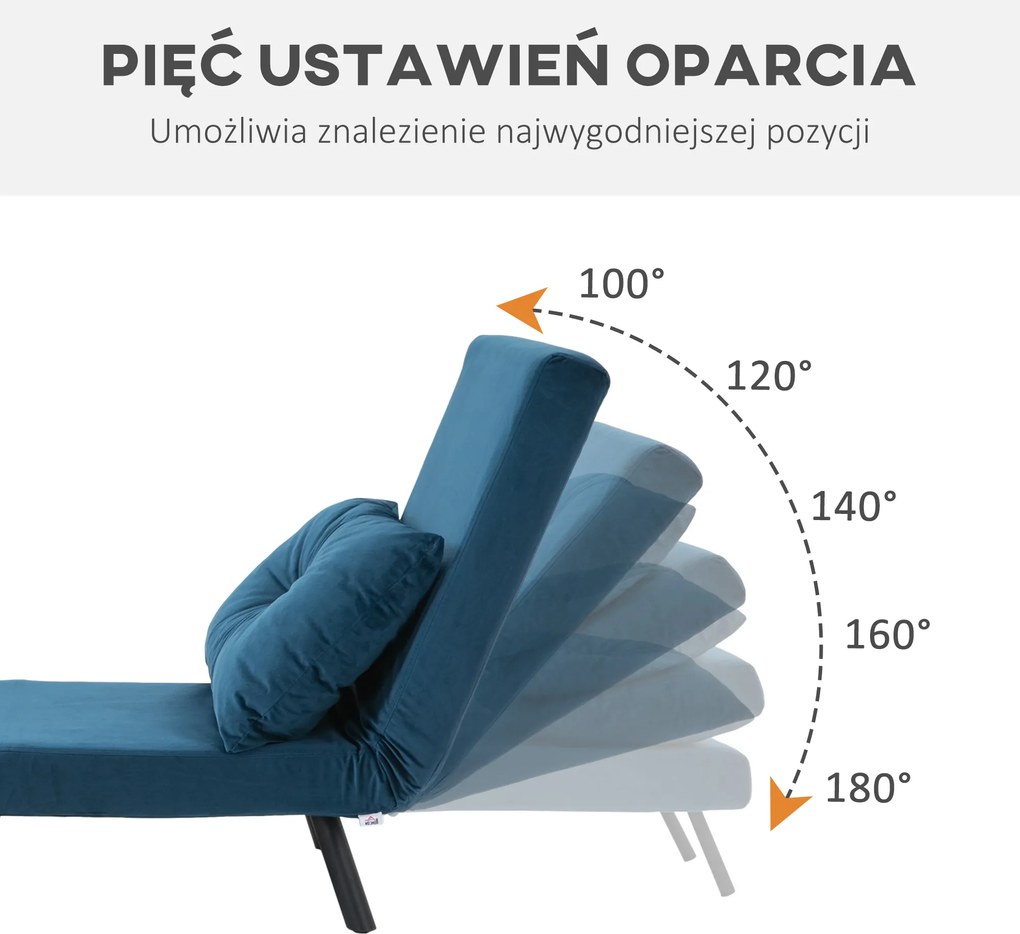 HOMCOM Aksamitny Fotel Relaksacyjny - Funkcja Leżanki, Niebieski Kolor, 63x73x81cm - Wygoda na Co Dzień | Aosom PL