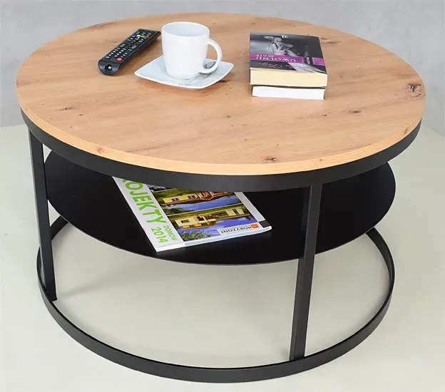 Loftowy stolik kawowy czarny + dąb artisan - Selpa 4X