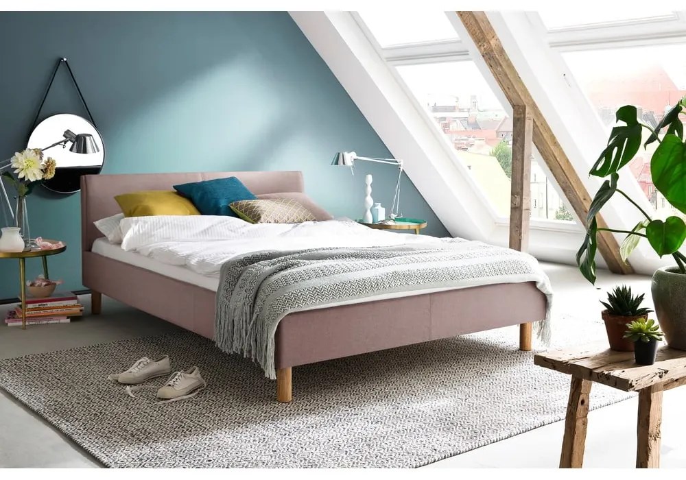 Różowe tapicerowane łóżko dwuosobowe bez stelaża 140x200 cm Lena – Meise Möbel