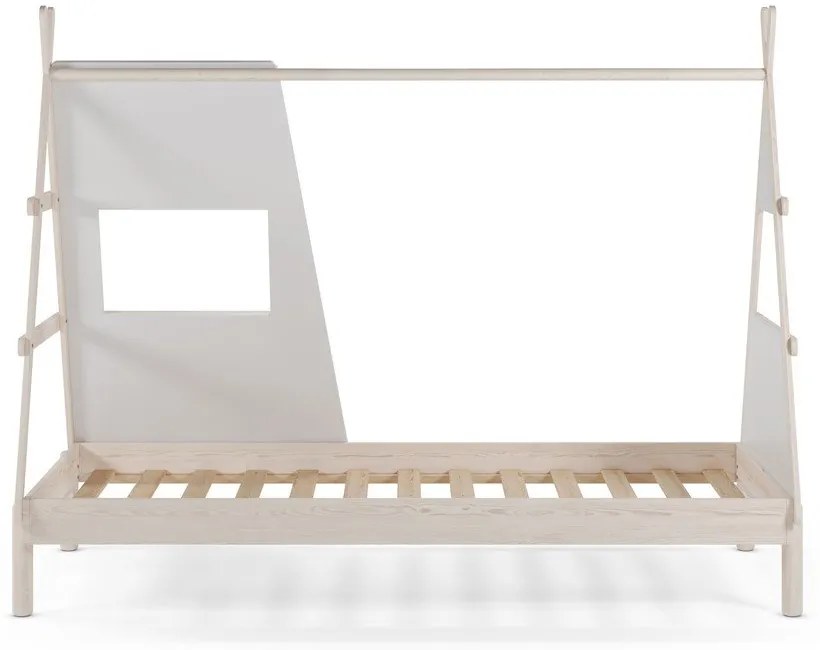 Kremowe łóżko dziecięce z litego drewna sosnowego w kształcie domku ze stelażem 90x200 cm Enola – Marckeric