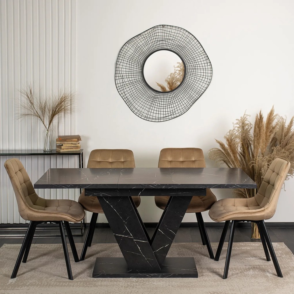 Stół Prostokątny Rozkładany CLARK 120-160 cm Czarny Marmur Glamour