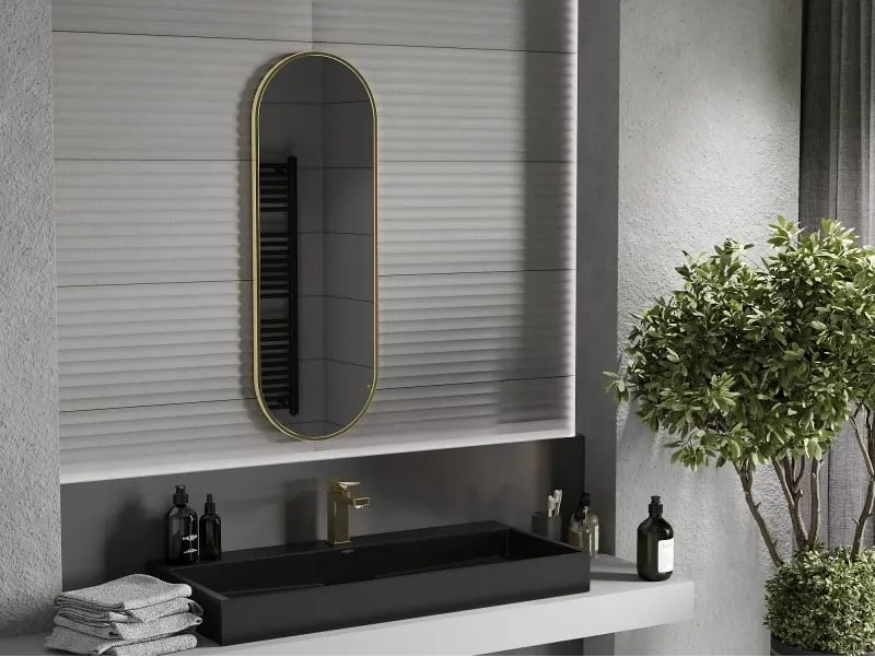 Mexen Loft lustro łazienkowe owalne 100 x 35 cm, rama złota szczotkowana - 9851-100-035-000-50