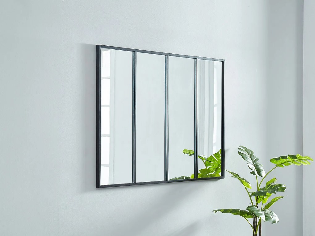 Lustro DUDLEY w kształcie okna, w stylu industrialnym – żelazo – 4-skrzydłowe – 90 × 120 cm – kolor czarny