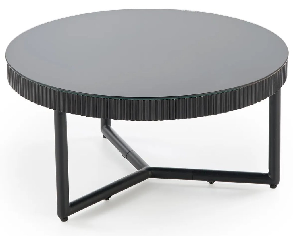 Okrągła czarna ława 60/30 cm szkło/MDF/stal COSMO S