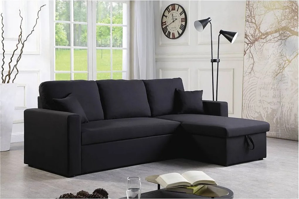 Kanapa narożna "Alain" - 221 x 145 x 85 cm - 3 miejsca - Czarna