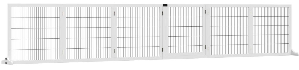 PawHut Bramka bezpieczeństwa dla psów, samodzielnie stojące, modułowe, składane ogrodzenie, 6-panelowe, z 2 podstawami, drewno sosnowe