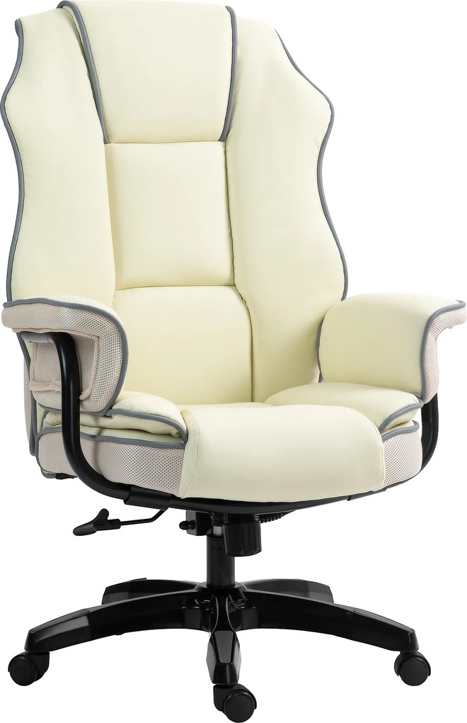 Vinsetto Ergonomiczny fotel biurowy, dodatkowo wypełniony, z funkcją leżenia, skóra ekologiczna, 76x80x118-124 cm, Kremowy