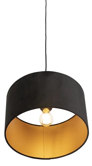 Lampa wisząca z czarnym aksamitnym kloszem ze złotem 35 cm - Combi klasyczny/Antyczny Oswietlenie wewnetrzne