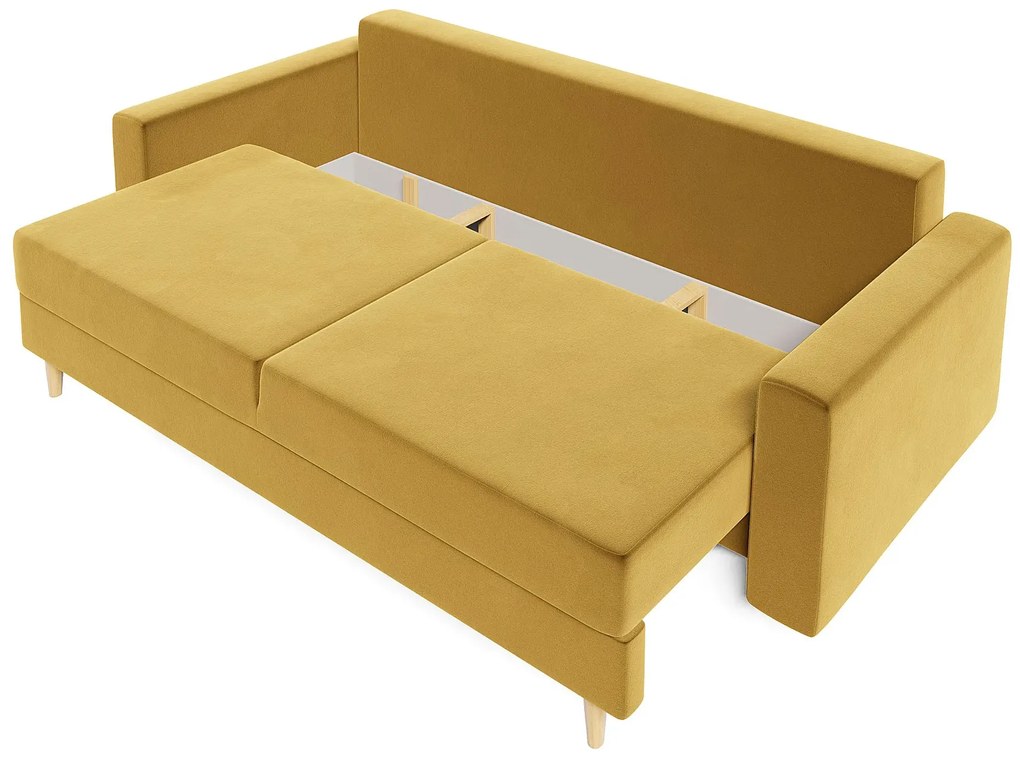 Musztardowa welurowa sofa rozkładana W2-C37