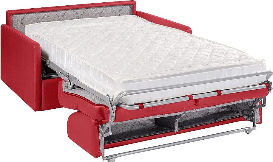 Kanapa 2-osobowa rozkładana typu express z czerwonej ekoskóry z siedziskiem z pianki z pamięcią kształtu - Powierzchnia spania 120 cm - Materac 18 cm CALIFE