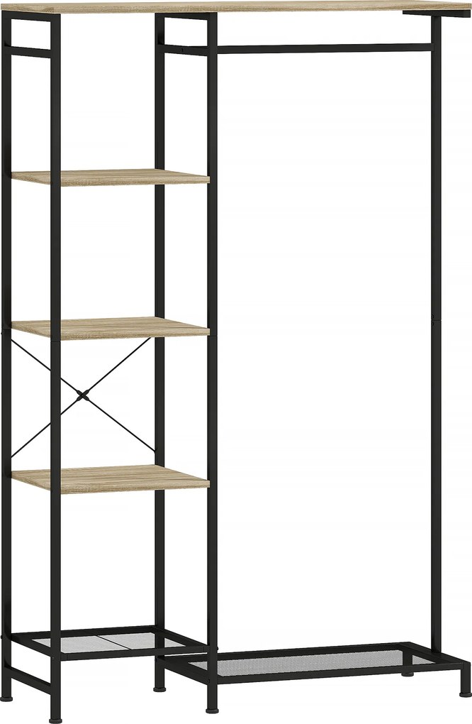 HOMCOM Wieszak na ubrania, stojący wieszak z drążkiem, regał na buty z zabezpieczeniem, Dąb