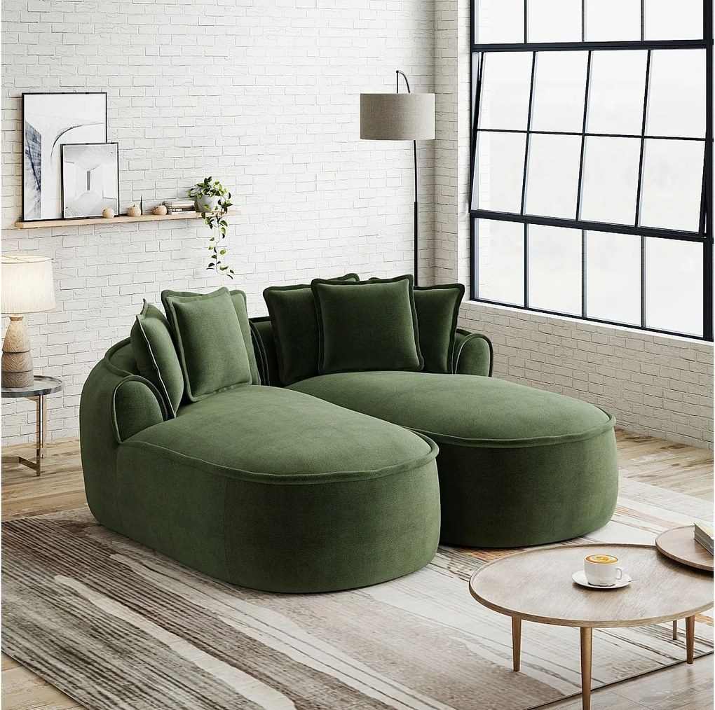 2-osobowa sofa modułowa z poduszkami oparciowymi, z zielonej tkaniny szenilowej, 184 × 164 × 92 cm