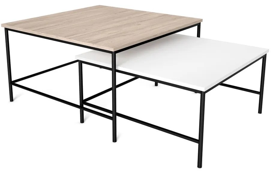 Białe stoliki z blatem w dekorze dębu zestaw 2 szt. 80x80 cm Fiorenza – Marckeric