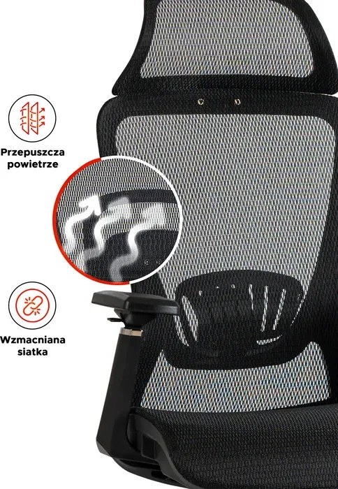 Fotel Biurowy Ergonomiczny Obrotowy LITOS Czarny Nowoczesny