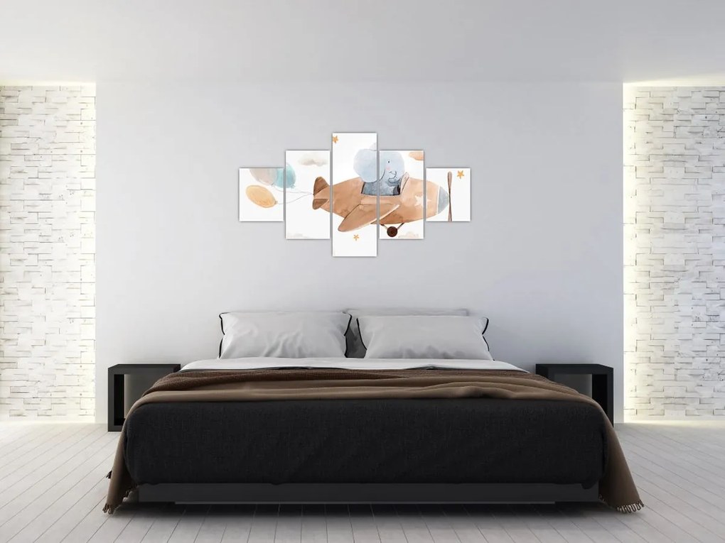 Obraz - Akwarela słoń w samolocie (125x70 cm)