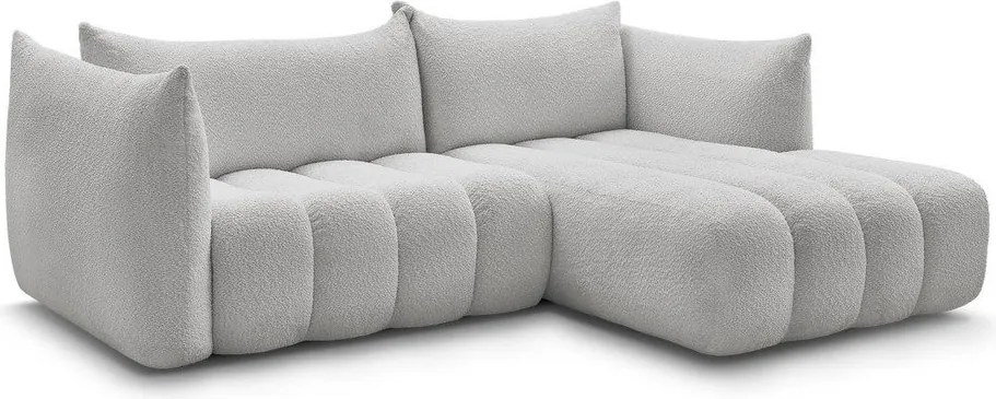 Jasnoszary narożnik z materiału bouclé (prawostronny/z szezlongiem) Azra – Bobochic Paris