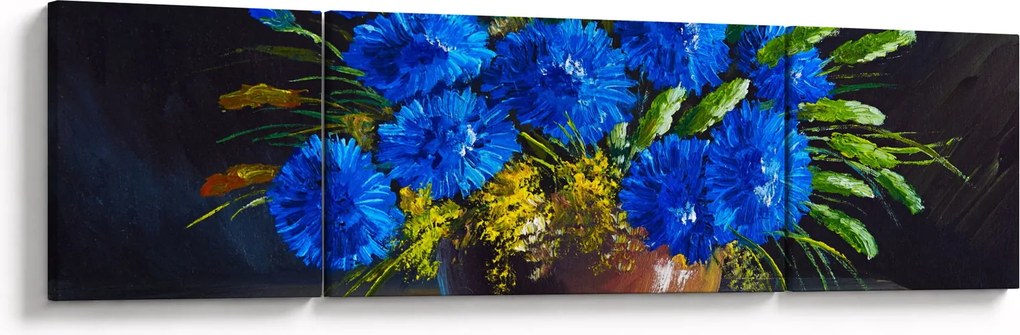 Obraz niebieskich kwiatów w wazonie (170x50 cm)