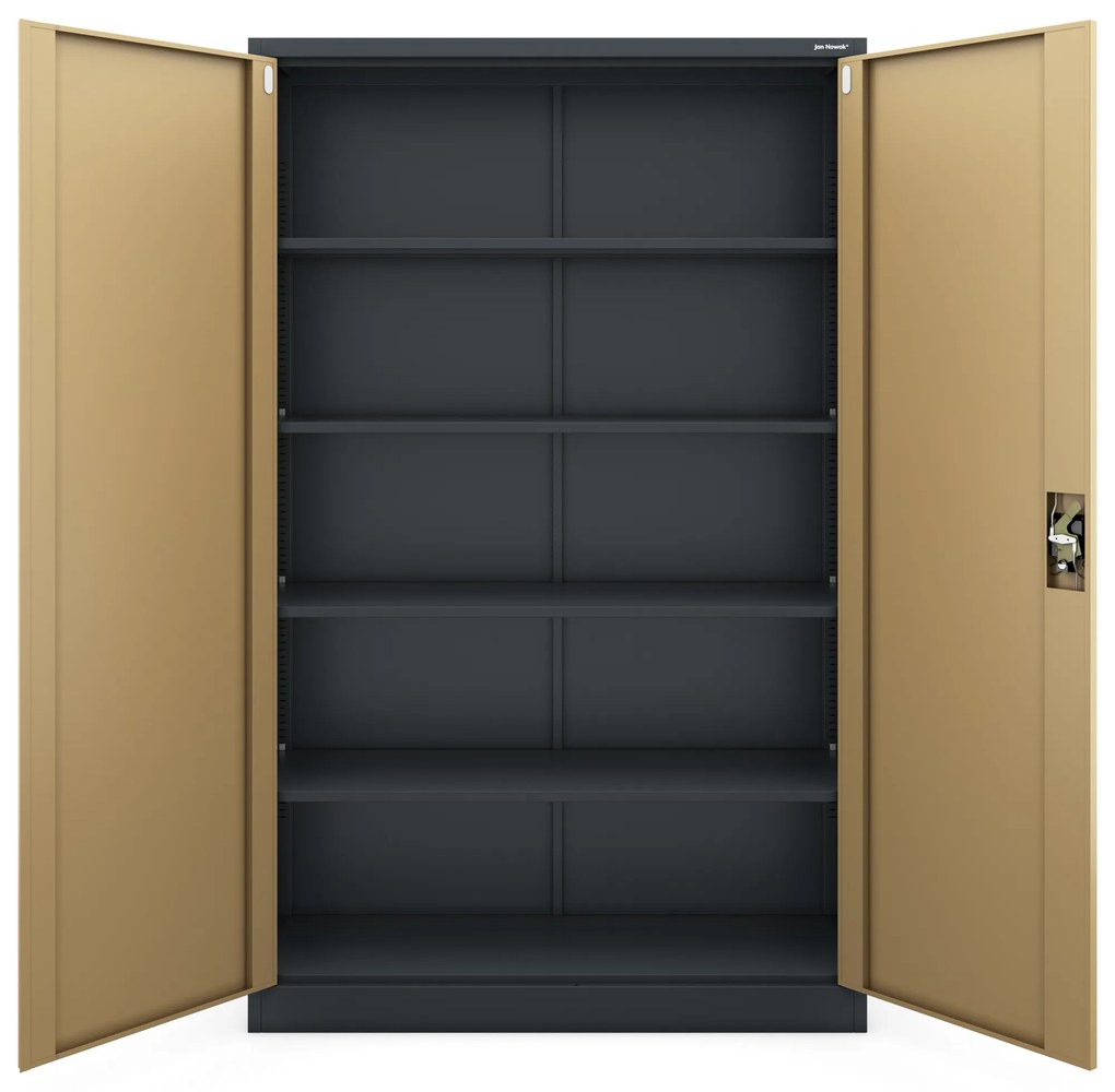 Szafa biurowa metalowa na akta, szeroka, antracyt/orzech, 1150x1850x400 mm: JAN II Eco Design