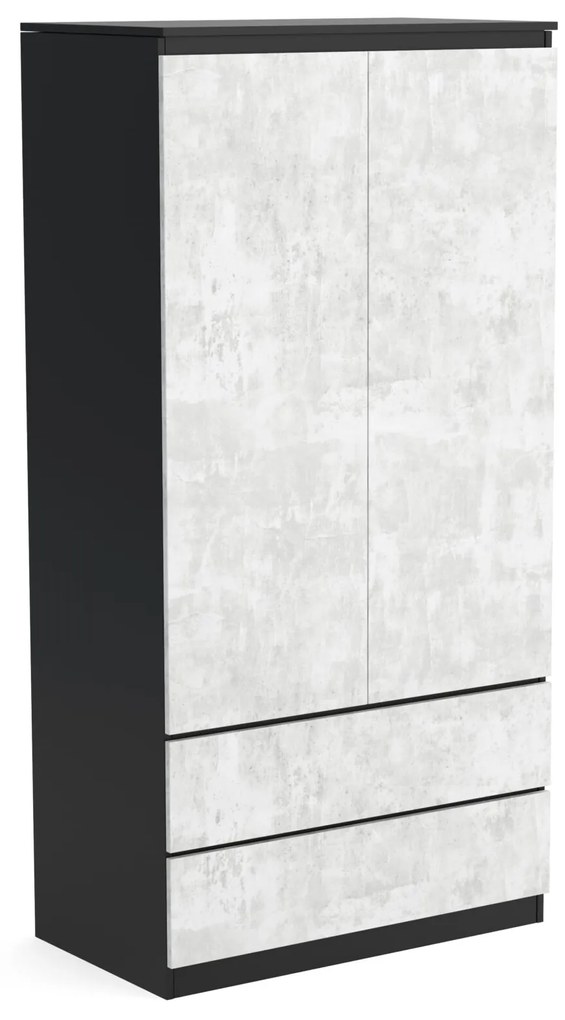 Szafa 90cm Garderoba z 2 szufladami i wieszakiem LUNA Czarny/Beton