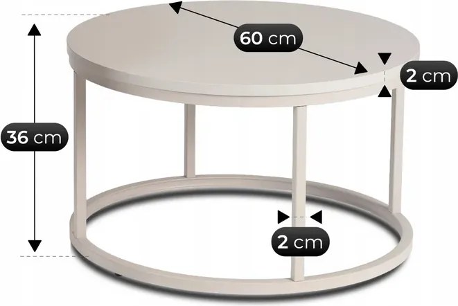 Zestaw Stolików Kawowych NELLY MAX 60 cm/80 cm Kaszmir Nowoczesny
