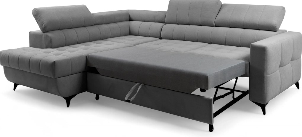 Narożnik Nardo L z funkcją spania lewostronny - szary plusz Pretty 17