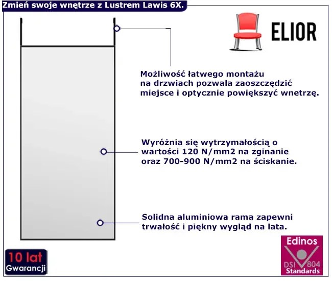 Nowoczesne czarne lustro na drzwi Blux