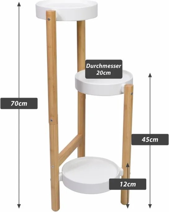Stojak na kwiaty, bambus/metal, 36,5 x 33 x 70 cm, biały