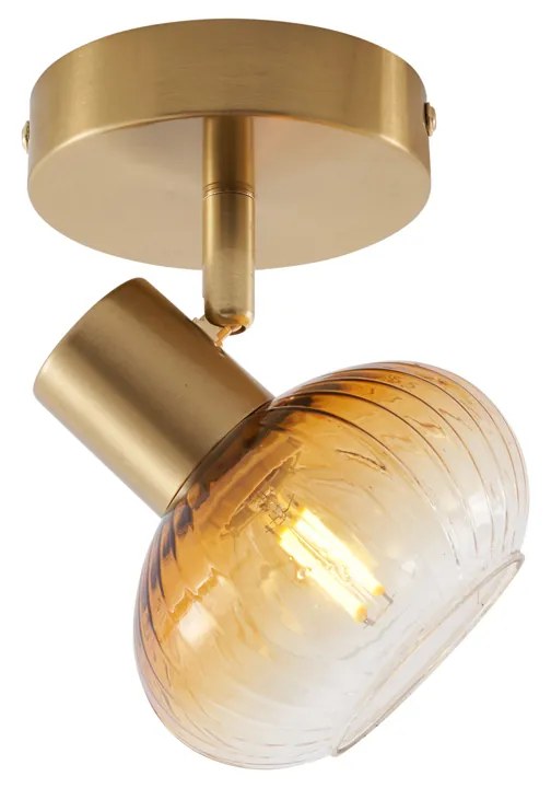 Nowoczesny sufitowy reflektor złoty z okrągłym bursztynowym szkłem - Teddy