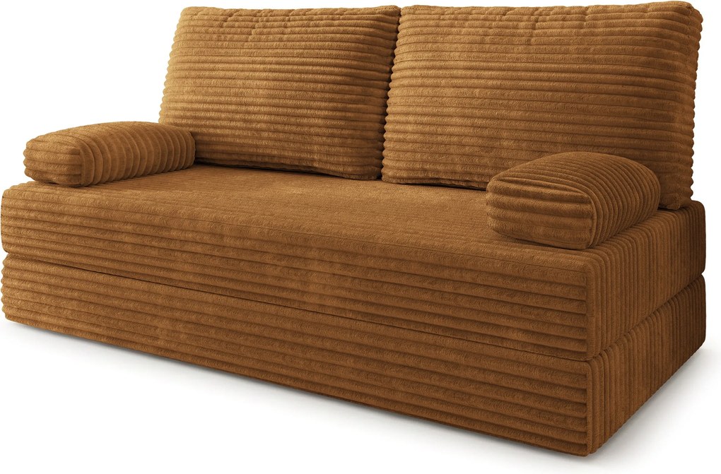 Masseno Sofa piankowa SILAR z funkcją spania, Kanapa z pianki do salonu, Bezmontażowa, Tkanina sztruksowa – Miedziany TILIA 56