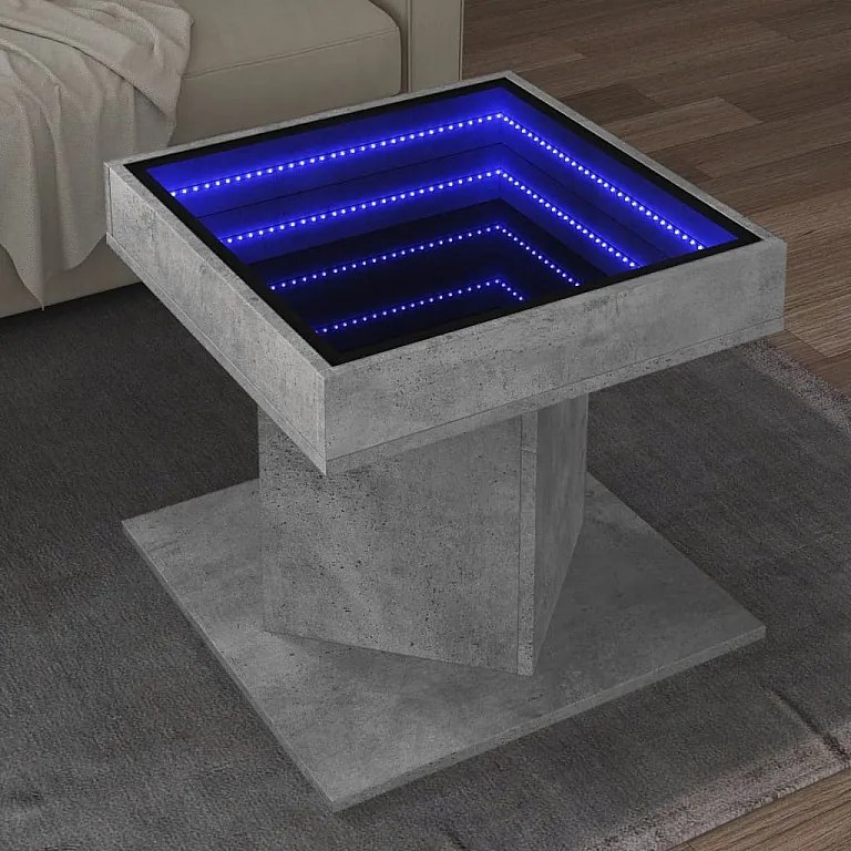 Stolik kawowy LED szary beton z drewna inżynieryjnego 50x50x45 cm