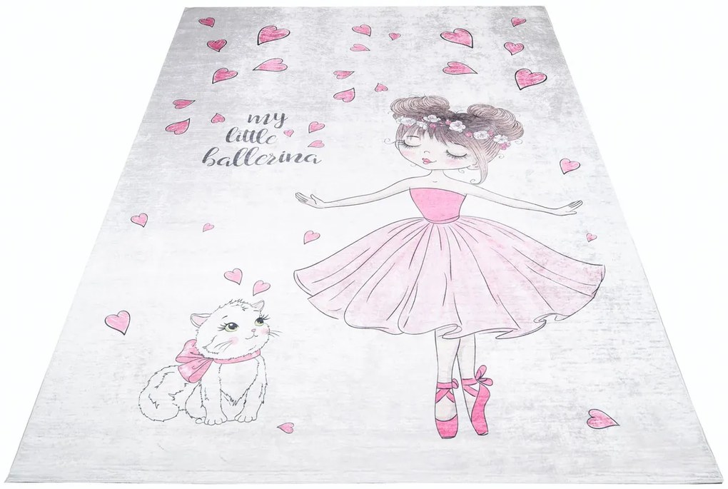 Jasnoróżowy dywan dziecięcy z baletnicą i sercami L0-W03