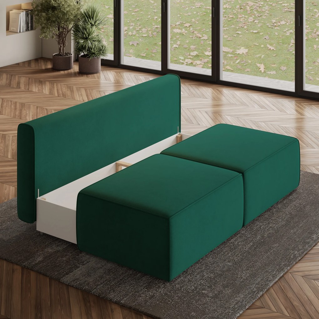 Masseno Narożnik VARNA z funkcją spania i pojemnikiem na pościel Narozniki L, Rozkładana sofa - Butelkowa zieleń, MONOLITH 37