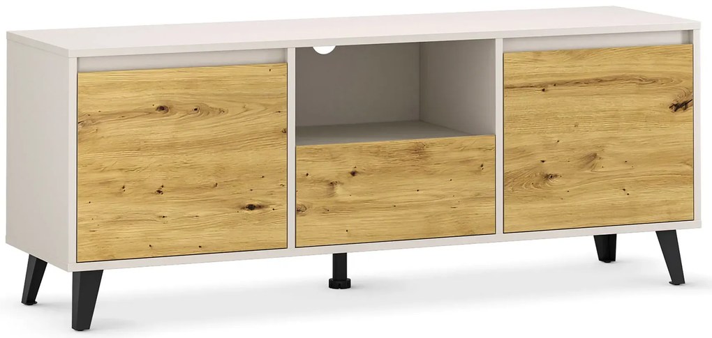 Szafka RTV na czarnych nóżkach kaszmir + dąb artisan R0-B56