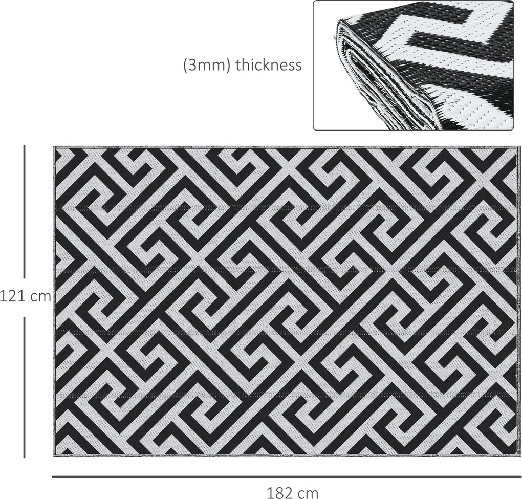 Outsunny Dywan Zewnętrzny Wodoodporny z Plastiku 121x182cm Wzór Czarno-Biały Idealny na Taras i Balkon | Aosom PL