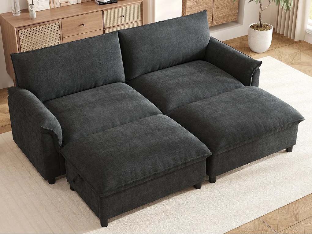 Nowoczesna kanapa 216 × 77 × 82 cm - z 2 ruchomymi podnóżkami - z przestrzenią do przechowywania - Chenille - czarny