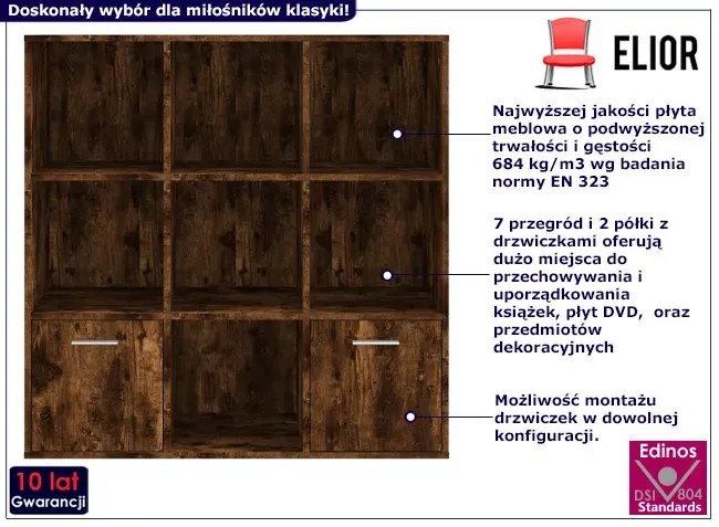 Kwadratowy otwarty regał przydymiony dąb - Nero 3X