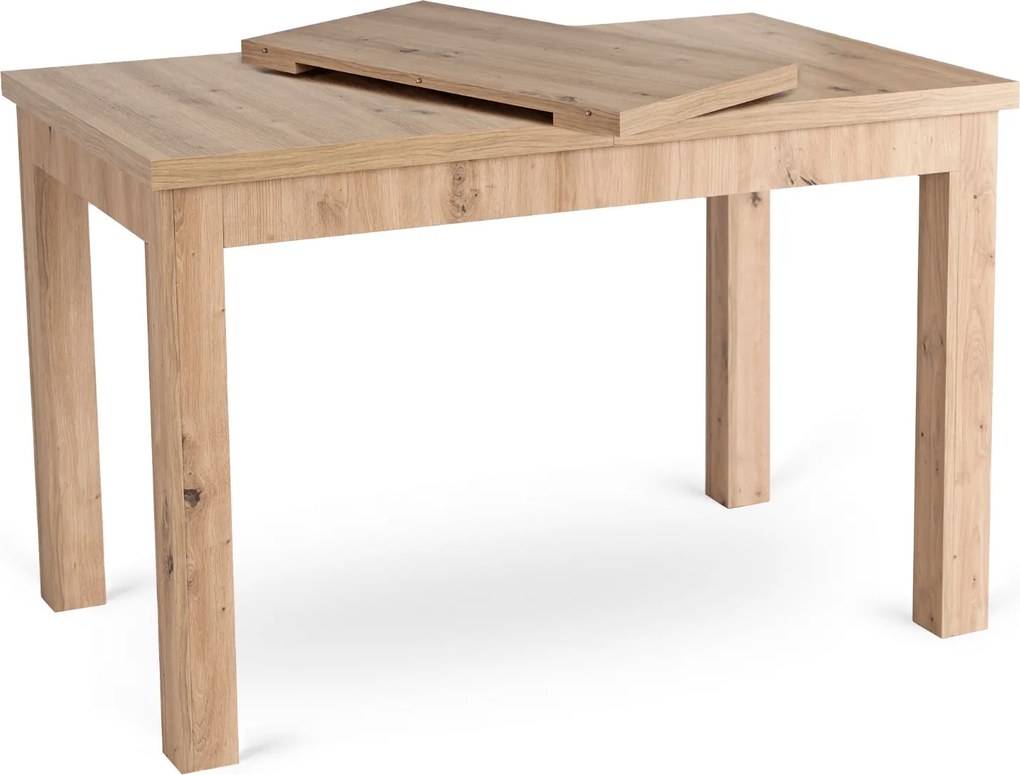 Zestaw Stół Prostokątny Rozkładany SKUBI 120-160 cm Dąb Artisan i 4 Krzesła Tapicerowane do Jadalni NEVEL Beżowe Skandynawskie