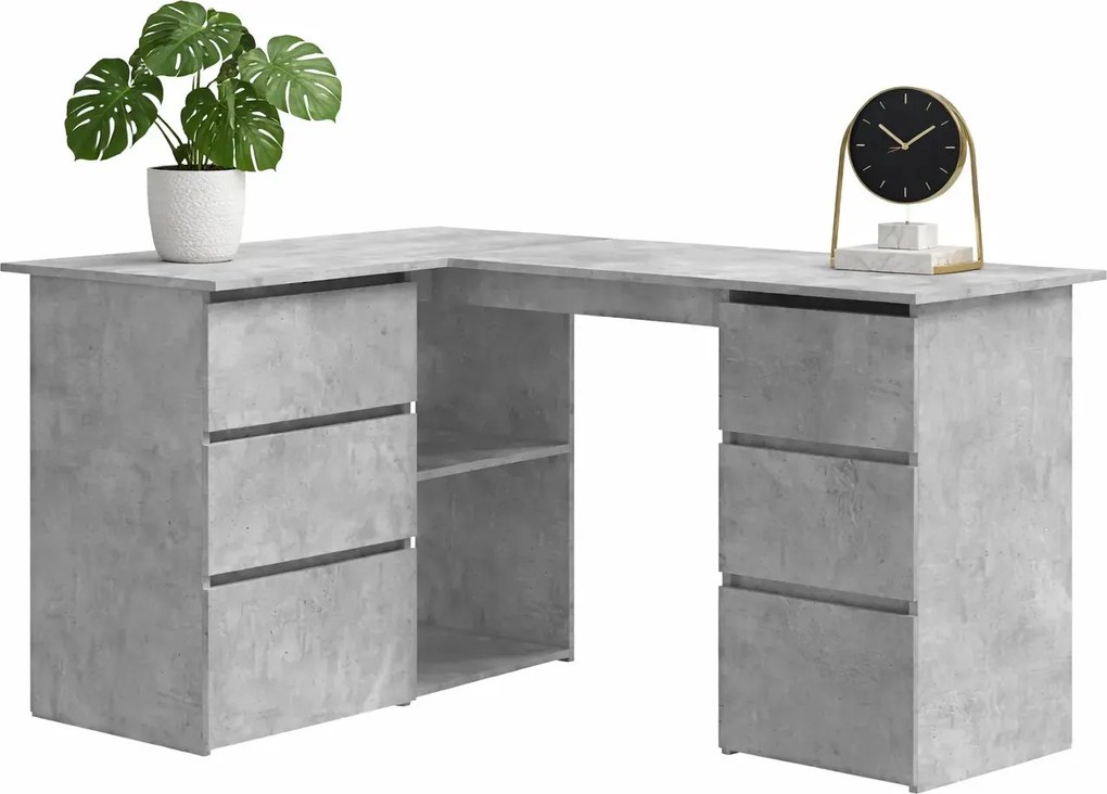 Szare biurko kątowe z szufladami beton B3-A10