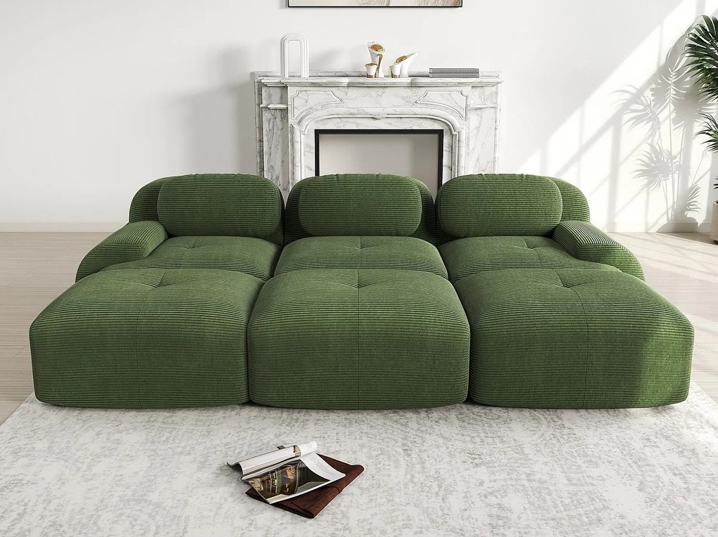 3-osobowa sofa bez stelaża - z trzema podnóżkami - Modułowa i dowolnie konfigurowalna - Tkanina o wysokiej elastyczności - Sztruks - Zielony
