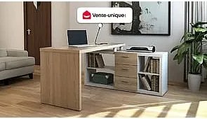 Biurko narożne z półkami ALDRIC III - Biel & Dąb