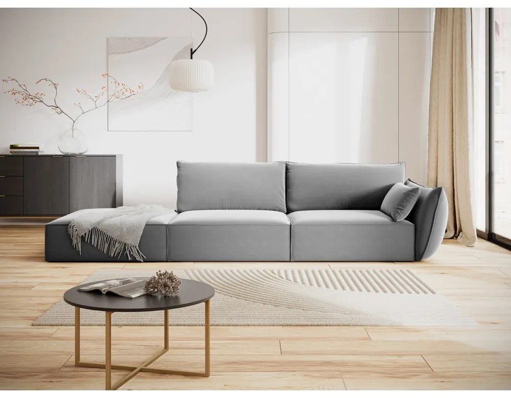 Jasnoszara aksamitna sofa prawostronna 264 cm Vanda – Mazzini Sofas