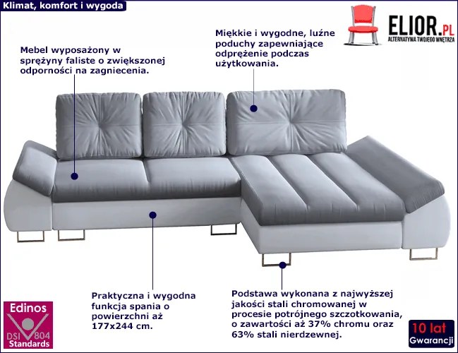 Rozkładana kanapa narożna - Fida 38 kolorów