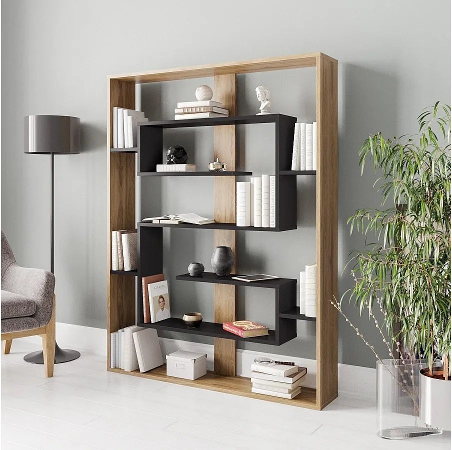 Regał na książki – 120 x 156 x 22 cm – Czarny i dębowy – Płyta wiórowa pokryta melaminą